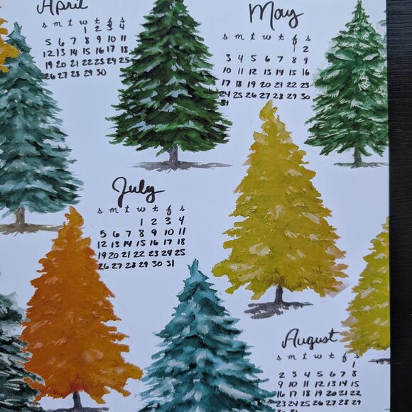 Forest Watercolor Calendar 2026: Retro Pine Tree Art Print 17.5x10.5 - Picture 3 of 6